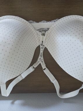 White Polka Dot Push-Up Bra with Lace Back